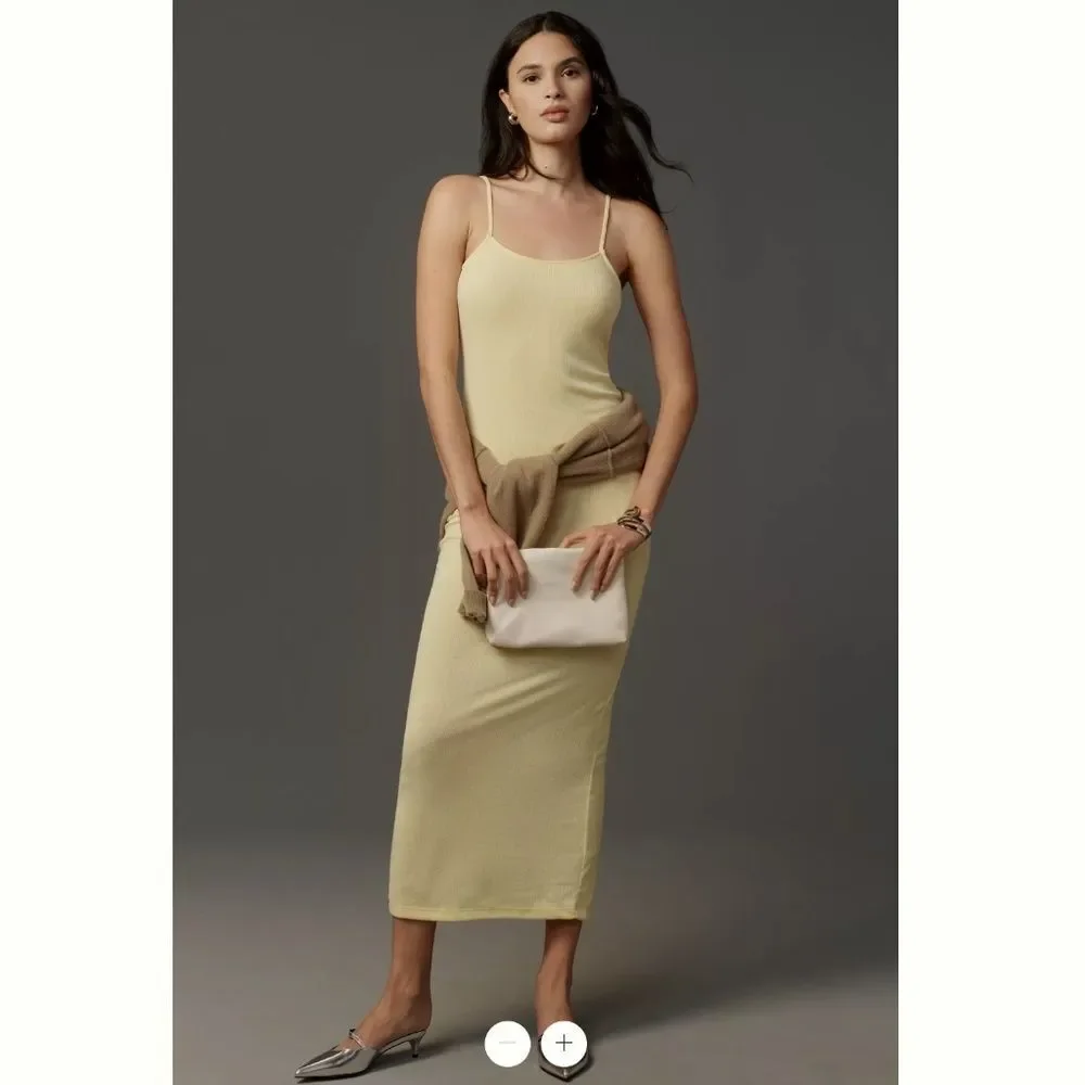 By Anthropologie Sleeveless Pointelle Slip Maxi Dress